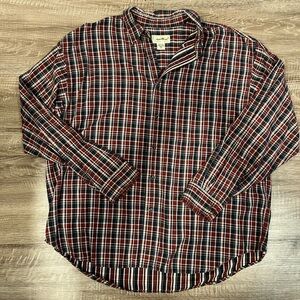 L.L. Bean Cotton Plaid Button Down Shirt Light Blue White Men’s XL